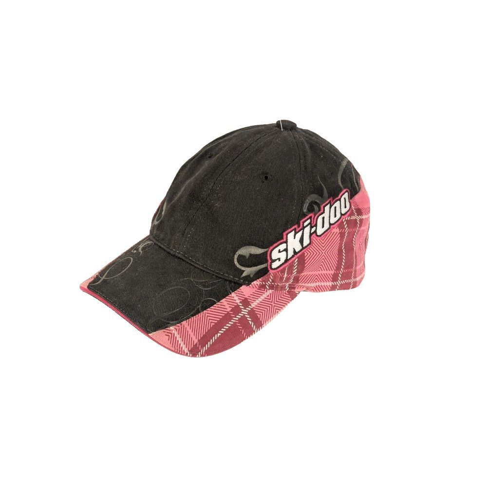 Ski-doo Cap Hat Strap Back‎ Black Pink Checker Floral One Size